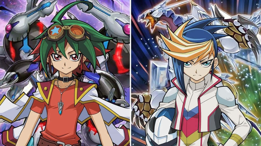 Yu-gi-oh! Yugo Displaying His Powerful Cards In An Intense Duel Wallpaper