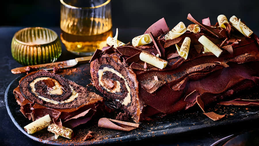 Yule Log Cake Delight Wallpaper