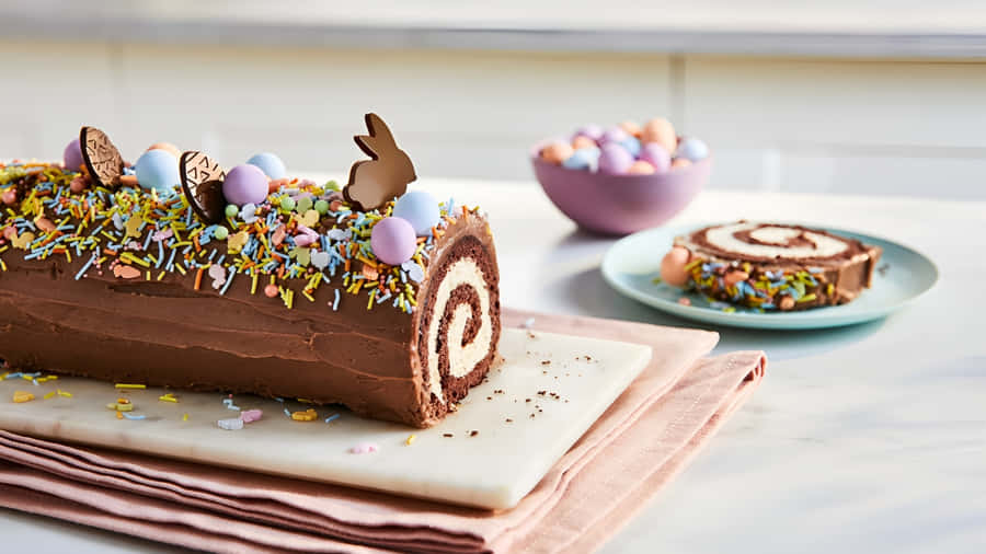 Yule Log Cake Delight Wallpaper