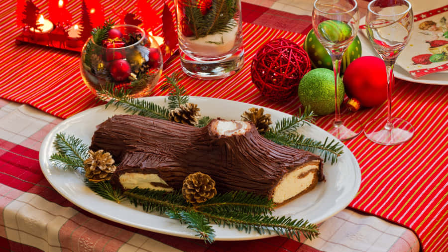 Yule Log Cake Tradition Wallpaper