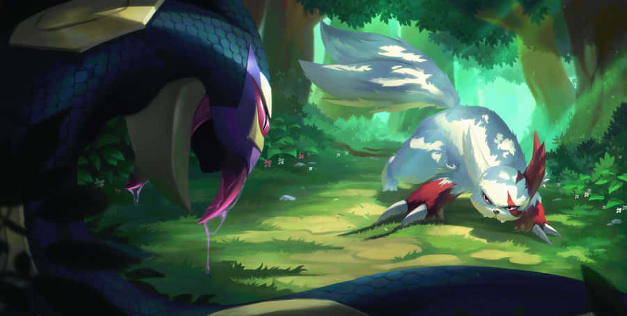 Zangoose Fighting A Snake Wallpaper