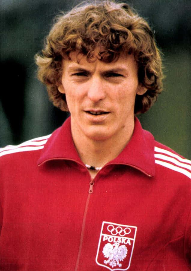 Zbigniew Boniek Red Polish National Team Kit With White Stripes Wallpaper
