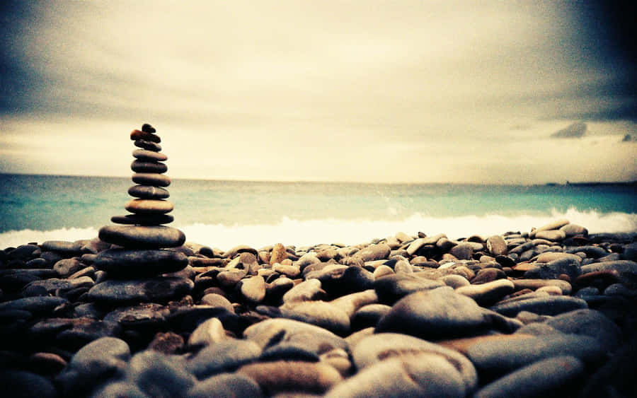 Zen Desktop Stone Stack Beside The Sea Wallpaper
