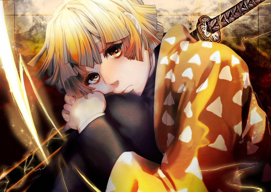 Zenitsu Agatsuma Takes A Moment To Gather His Courage Before Battle Wallpaper