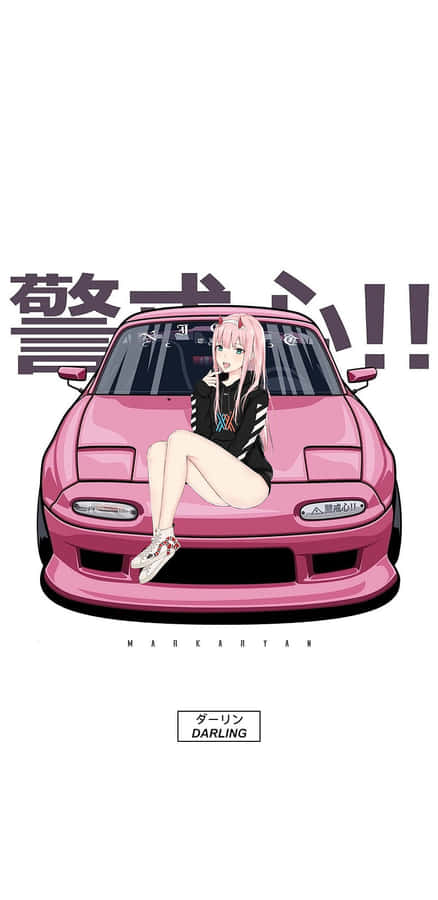 Zero Two On A Pink Rx 7 Jdm Anime Wallpaper