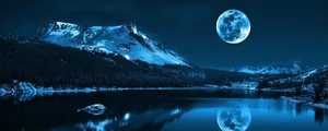 1200x480 Blue Moon Over Mountains Wallpaper
