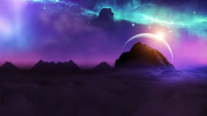 1440p Hd Purple Sky Moon On Mountain Wallpaper