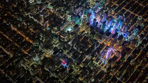 1920 X 1080 Night City Aerial New York Wallpaper