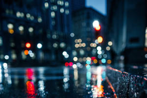 1920 X 1080 Night City Bokeh Wet Pavement Wallpaper