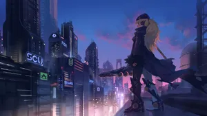 1920x1080 Anime Cyberpunk Girl Wallpaper