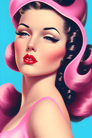 1940s Pinup Girl Pink Hat Wallpaper