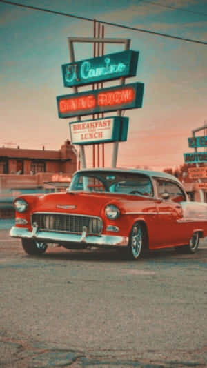 1955 Chevrolet Bel Air Red Retro 80s Aesthetic Wallpaper