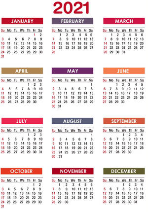 2021 Calendar With Holidays And Holidays Wallpaper