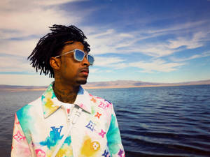 21 Savage Colorful Lv Jacket Wallpaper