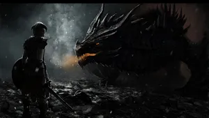 2560 X 1440 Skyrim Dark Dragon And Man Wallpaper