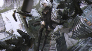 2b From Nier Automata Takes A Brave And Daring Leap Wallpaper