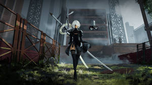 2b Soars Into Combat In Nier Automata Wallpaper