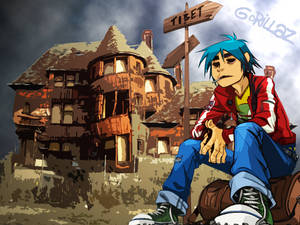 2d From Gorillaz Calmly Resting On A Park Bench. Wallpaper