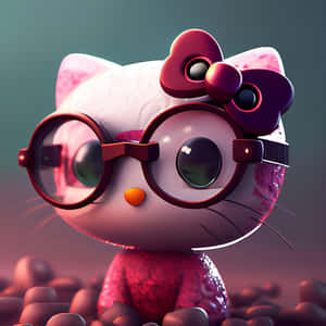 3 D Hello Kitty With Glasses Wallpaper