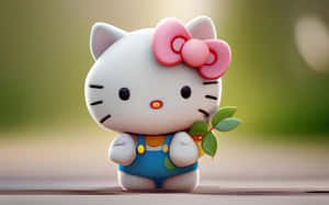 3 D Hello Kitty With Leaf Wallpaper