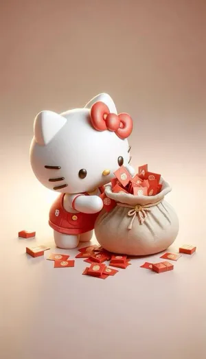 3 D Hello Kitty With Red Envelopes Wallpaper