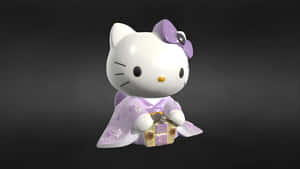 3 D Hello Kittywith Gift Wallpaper