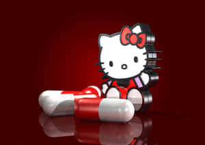 3 D Hello Kittywith Red Bow Wallpaper