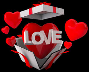 3 D Love Heartsand Gift Box Wallpaper