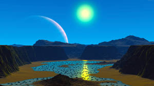 32k Ultra Hd Nature Moon Over Desert River Wallpaper