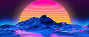 3440x1440 Neon Big Sun Against The Mountain Wallpaper