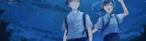 3840 X 1080 Anime Couple Blue Night Hd Wallpaper