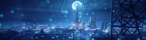 3840x1080 Anime City Falling Snow Wallpaper