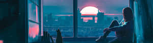 3840x1080 Anime Girl Watching Sunset Wallpaper