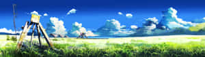 3840x1080 Anime Scenery Green Field Wallpaper