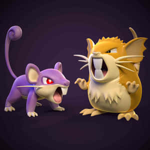 3d Art Pokémon Rattata And Raticate Dark Purple Background Wallpaper