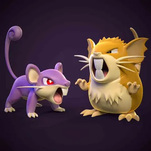 3d Art Pokémon Rattata And Raticate Dark Purple Background Wallpaper
