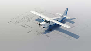 3d Design Of Small Airplane With Blueprint Wallpaper