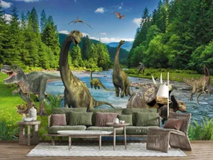 3d Dinosaur Roaring In A Prehistoric Landscape Wallpaper