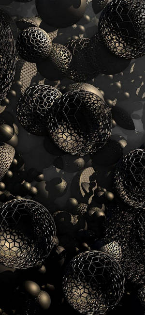 3d Phone Black Gold Hollow Balls Wallpaper