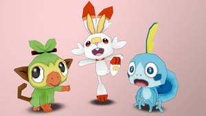 3d Scorbunny And Other Starters Wallpaper