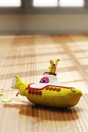 3d Yellow Submarine In Wavy Ocean Wallpaper
