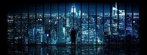 4k Dual Monitor Man Overlooking City Wallpaper
