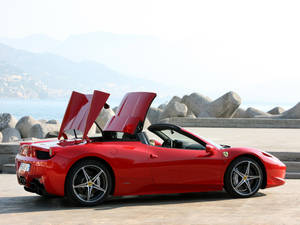 4k Ferrari Red Spider Open Top Wallpaper