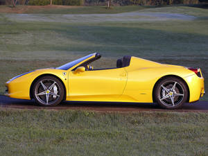 4k Ferrari Yellow Spider Side View Wallpaper