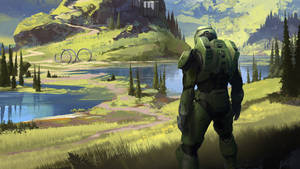 4k Halo Master Chief Near Lake Wallpaper