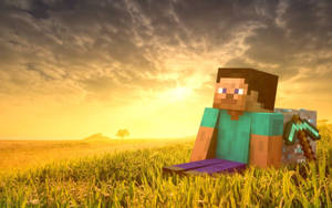 4k Minecraft Man In Grassfield Wallpaper