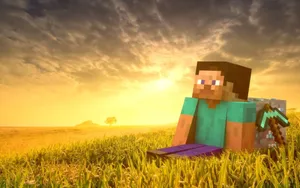 4k Minecraft Man In Grassfield Wallpaper