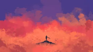 4k Minimal Man Silhouette On Orange Cloud Wallpaper
