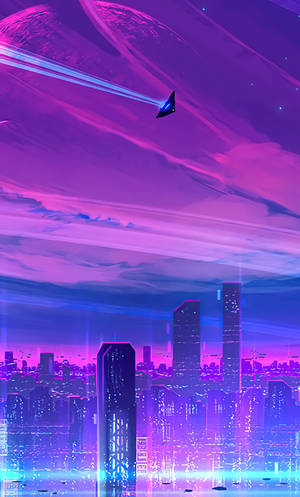 4k Neon Iphone Jet In Neon City Wallpaper