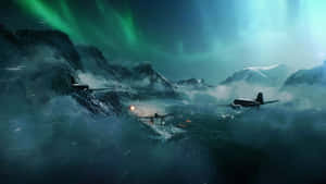 4k Planes Aurora Borealis Mountains Wallpaper